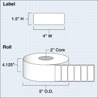 Etikettenrolle -  Paper High Gloss (HG) - Größe 102 x 38 mm (4" x 1.5" ) - 1300 Etiketten - Etikettenrolle 51mm (2") Kern  /  127mm (5") Außen