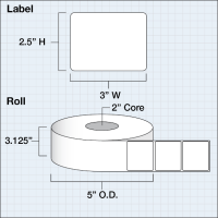 Etikettenrolle -  Paper High Gloss (HG) - Größe 76 x 64 mm (3" x 2.5" ) - 800 Etiketten - Etikettenrolle 51mm (2") Kern  /  127mm (5") Außen