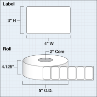 Etikettenrolle -  Paper Matte (M) - Größe 102 x 76 mm (4" x 3" ) - 675 Etiketten - Etikettenrolle 51mm (2") Kern  /  127mm (5") Außen