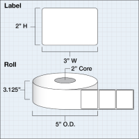 Etikettenrolle -  Poly White Matte Eco (PWME) - Größe 76 x 51 mm (3" x 2") - 1000 Etiketten - Etikettenrolle 51mm (2") Kern  /  127mm (5") Außen
