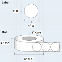 Etikettenrolle -  Paper High Gloss (HG) - Gr&ouml;&szlig;e 102 mm Rund (4&quot; Rund ) - 625 Etiketten - Etikettenrolle 76mm (3&quot;) Kern  /  152mm (6&quot;) Au&szlig;en