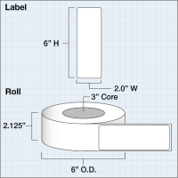 Etikettenrolle -  Paper High Gloss (HG) - Größe 51 x 152 mm (2" x 6" ) - 425 Etiketten - Etikettenrolle 76mm (3") Kern  /  152mm (6") Außen