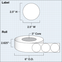 Etikettenrolle -  Paper High Gloss (HG) - Größe 64 mm Rund (2.5" Rund ) - 1000 Etiketten - Etikettenrolle 76mm (3") Kern  /  152mm (6") Außen