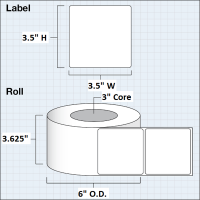 Etikettenrolle -  Paper High Gloss (HG) - Größe 89 x 89 mm (3.5“ x 3.5“ ) - 700 Etiketten - Etikettenrolle 76mm (3") Kern  /  152mm (6") Außen