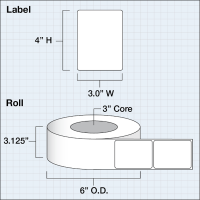 Etikettenrolle -  Paper High Gloss (HG) - Größe 76 x 102 mm (3“ x 4“ ) - 625 Etiketten - Etikettenrolle 76mm (3") Kern  /  152mm (6") Außen