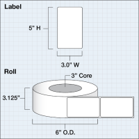 Etikettenrolle -  Paper High Gloss (HG) - Größe 76 x 127 mm (3" x 5" ) - 500 Etiketten - Etikettenrolle 76mm (3") Kern  /  152mm (6") Außen