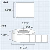 Etikettenrolle -  Paper High Gloss (HG) - Größe 76 x 64 mm (3" x 2.5" ) - 1000 Etiketten - Etikettenrolle 76mm (3") Kern  /  152mm (6") Außen