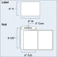 Etikettenrolle -  Poly White Matte Eco (PWME) - Größe 203 x 152 mm (8" x 6" ) - 400 Etiketten - Etikettenrolle 76mm (3") Kern  /  152mm (6") Außen