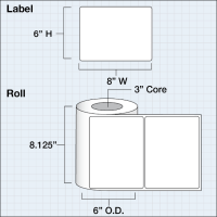 Etikettenrolle -  Poly White Matte (PWM) - Größe 203 x 152 mm (8" x 6" ) - 400 Etiketten - Etikettenrolle 76mm (3") Kern  /  152mm (6") Außen