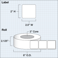 Etikettenrolle -  Poly Clear Closs (PCG) - Größe 51 x 51 mm  (2" x 2") - 1250 Etiketten - Etikettenrolle 76mm (3") Kern  /  152mm (6") Außen