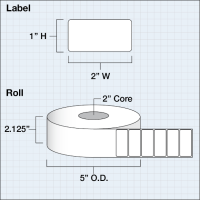 Etikettenrolle -  Paper High Gloss (HG) - Größe 51 x 25 mm (2" x 1" ) - 2300 Etiketten - Etikettenrolle 76mm (3") Kern  /  152mm (6") Außen