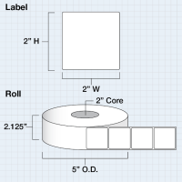 Etikettenrolle -  Paper High Gloss (HG) - Größe 51 x 51 mm (2" x 2" ) - 1250 Etiketten - Etikettenrolle 76mm (3") Kern  /  152mm (6") Außen