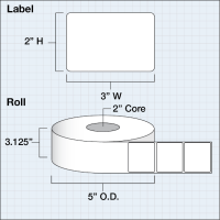 Etikettenrolle -  Paper High Gloss (HG) - Größe 76 x 51 mm (3" x 2" ) - 1250 Etiketten - Etikettenrolle 76mm (3") Kern  /  152mm (6") Außen