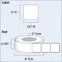 Etikettenrolle -  Paper Matte (M) - Größe 51 x 51 mm (2" x 2" ) - 1250 Etiketten - Etikettenrolle 76mm (3") Kern  /  152mm (6") Außen