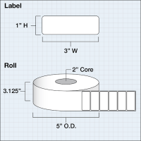 Etikettenrolle -  Paper Matte (M) - Größe 76 x 25 mm (3" x 1" ) - 2375 Etiketten - Etikettenrolle 76mm (3") Kern  /  152mm (6") Außen