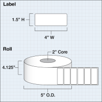 Etikettenrolle -  Paper Matte (M) - Größe 102 x 38 mm (4" x 1.5" ) - 1625 Etiketten - Etikettenrolle 76mm (3") Kern  /  152mm (6") Außen