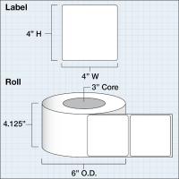 Etikettenrolle -  Paper Matte (M) - Gr&ouml;&szlig;e 102 x 102 mm (4&quot; x 4&quot; ) - 625 Etiketten - Etikettenrolle 76mm (3&quot;) Kern  /  152mm (6&quot;) Au&szlig;en