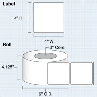 Etikettenrolle -  Paper Matte (M) - Größe 102 x 102 mm (4" x 4" ) - 625 Etiketten - Etikettenrolle 76mm (3") Kern  /  152mm (6") Außen