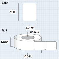 Etikettenrolle -  Poly White Matte (PWM) - Größe 76 x 38 mm (3" x 1.5" ) - 1575 Etiketten - Etikettenrolle 76mm (3") Kern  /  152mm (6") Außen