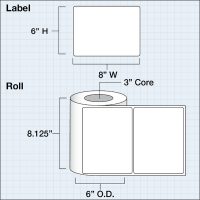 Etikettenrolle -  Poly White Matte Advanced (PWMA)  - Größe 203 x 152 mm (8" x 6" ) - 425 Etiketten - Etikettenrolle 76mm (3") Kern  /  152mm (6") Außen