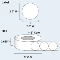 Etikettenrolle -  Paper High Gloss (HG) - Größe 64 mm Rund   (2.5" Rund) Mit Blackmark und Matrix - 800 Etiketten - Etikettenrolle 51mm (2") Kern  /  127mm (5") Außen