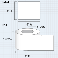 Etikettenrolle - DTM DryToner Poly PET White Gloss (NNPWG) - Gr&ouml;&szlig;e 127 x 102 mm (5&quot; x 4&quot; ) - 1250 Etiketten  - Etikettenrolle 76mm (3&quot;) Kern  /  203mm (8&quot;) Au&szlig;en