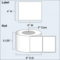 Etikettenrolle - DTM DryToner Poly PET White Gloss (NNPWG) - Größe 127 x 102 mm (5" x 4" ) - 1250 Etiketten  - Etikettenrolle 76mm (3") Kern  /  203mm (8") Außen