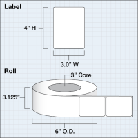 Etikettenrolle - DTM DryToner Paper Matte (RSG) - Größe 76 x 102 mm (3" x 4" ) - 625 Etiketten  - Etikettenrolle 76mm (3") Kern  /  152mm (6") Außen