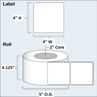 Etikettenrolle -  Paper High Gloss (HG) - Größe 102 x 102 mm (4" x 4" ) - 500 Etiketten - Etikettenrolle 51mm (2") Kern  /  127mm (5") Außen