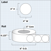 Etikettenrolle -  Paper High Gloss (HG) - Größe 102 mm Rund (4" Rund ) Mit Blackmark und Matrix - 625 Etiketten - Etikettenrolle 76mm (3") Kern  /  152mm (6") Außen