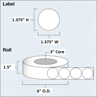 Etikettenrolle -  Paper High Gloss (HG) - Größe 35 mm Rund (1.375“ Rund) Mit Blackmark und Matrix - 1775 Etiketten - Etikettenrolle 76mm (3") Kern  /  152mm (6") Außen