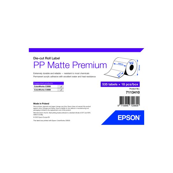 PP Matte Label Premium, Die-cut Roll, 102mm x 51mm, 535 Labels