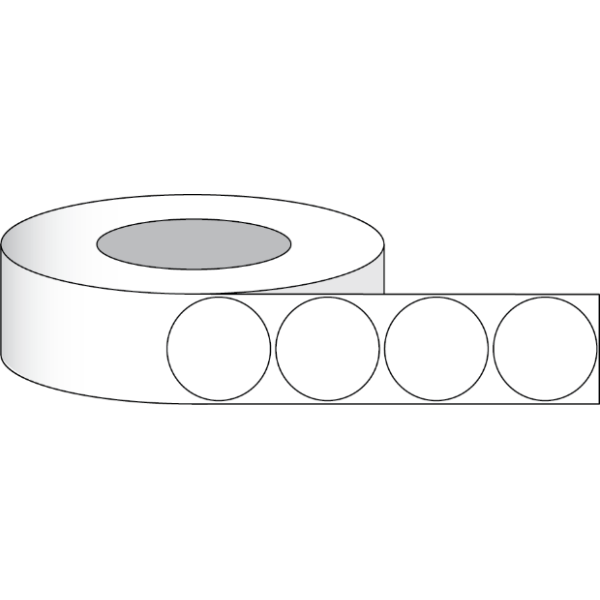 Etikettenrolle -  Paper High Gloss (HG) - Größe 51 mm Rund (2“ Rund ) mit Blackmark - 1250 Etiketten - Etikettenrolle 76mm (3") Kern  /  152mm (6")